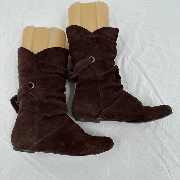 Steve Madden Womens Suede Scrunch Boots Size 7 Leather‎ Brown Mid Calf Pull On - Picture 3 of 9